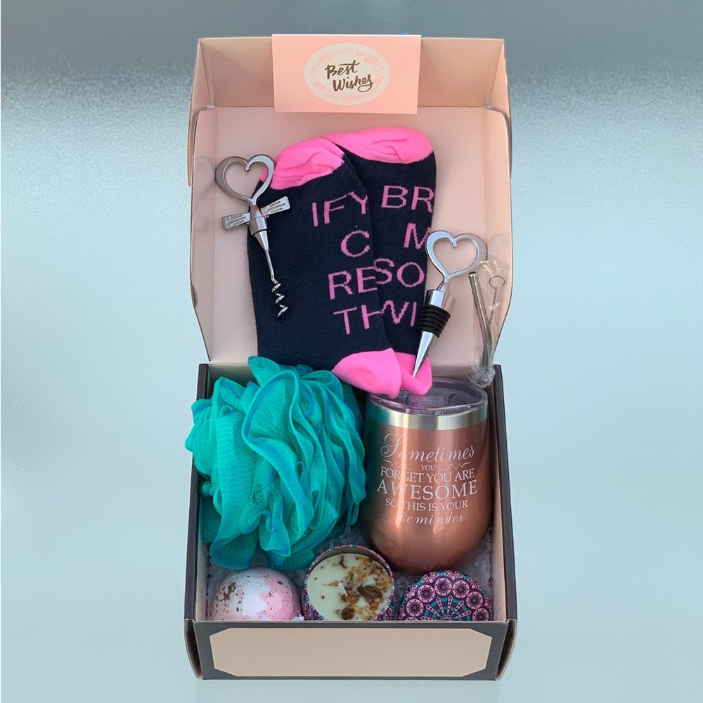 Women’s Wine Cup & Bath “You Are Awesome” 10-Piece Pink and Brown Gift Box Set